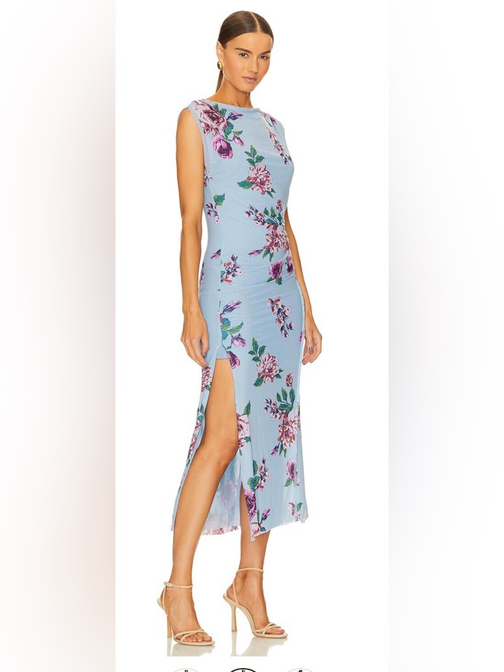 Free People Carmel Floral Blue Midi Dress with Side Slit - NWT - Size M
